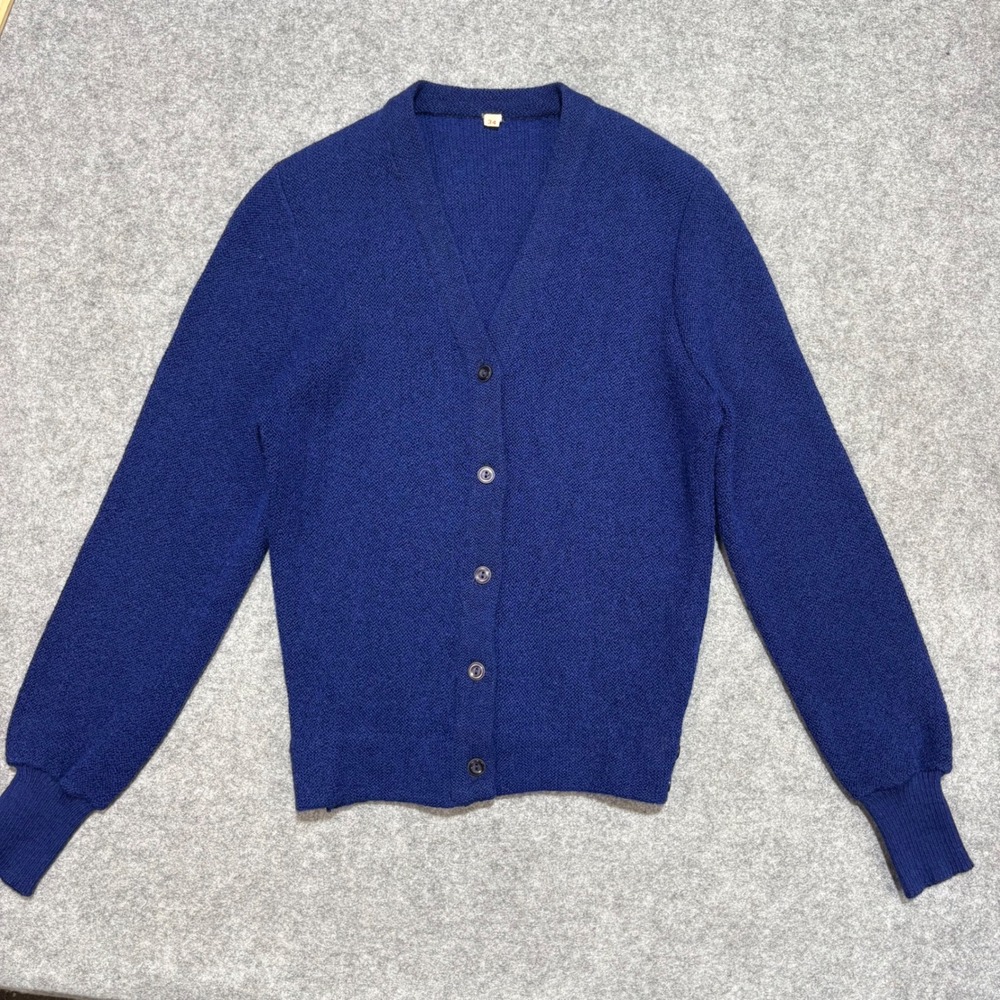 Vintage Royal Blue Knit V-Neck Cardigan Sweater Size 34 Button Front Ribbed Cuff